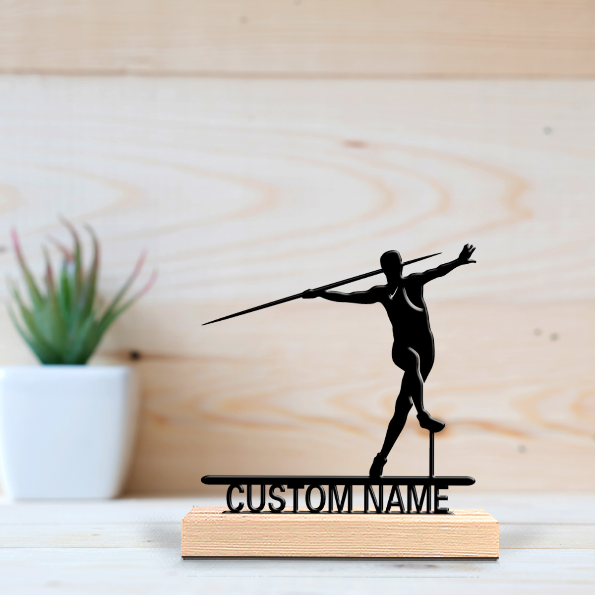 Javelin Throwing - Estatua de metal personalizada con nombre